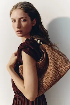 Sac porté épaule en paille - Beige foncé — photo 1