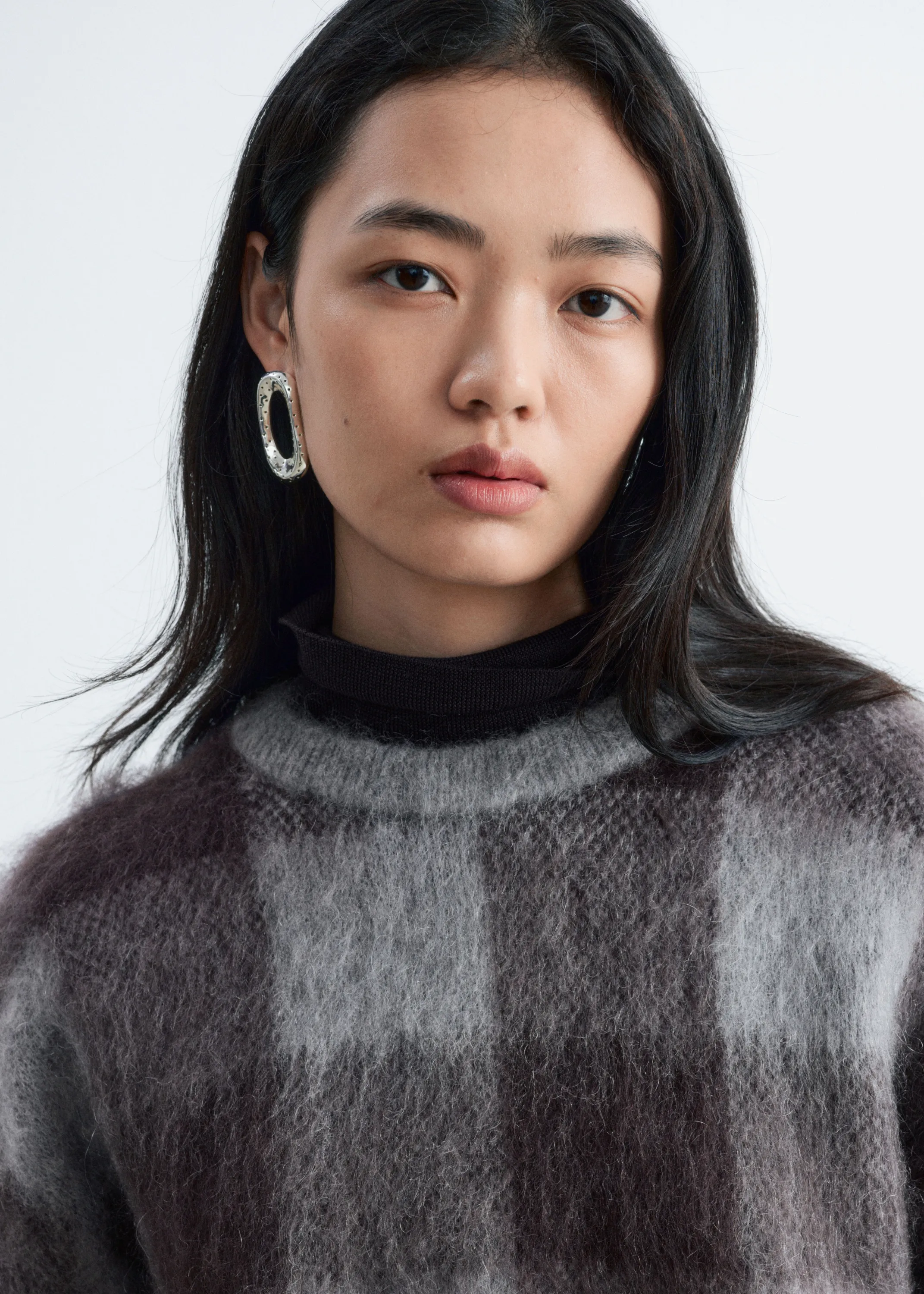 Pull en mohair mélangé - Gris/À carreaux