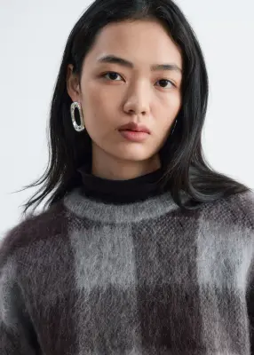 Pull en mohair mélangé - Gris/À carreaux — photo 1