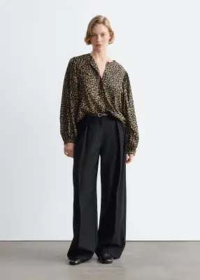 Blouse froncée en coton - Vert olive/Imprimé — photo 2