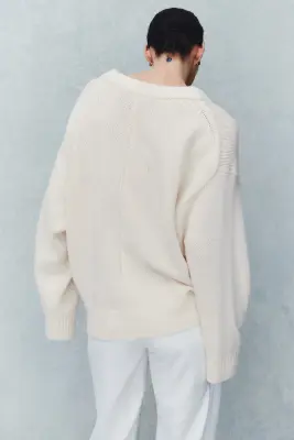 Pull oversize en laine - Crème — photo 4
