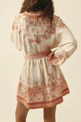 Robe loose avec ceinture à nouer - Rose/motif cachemire — photo 2