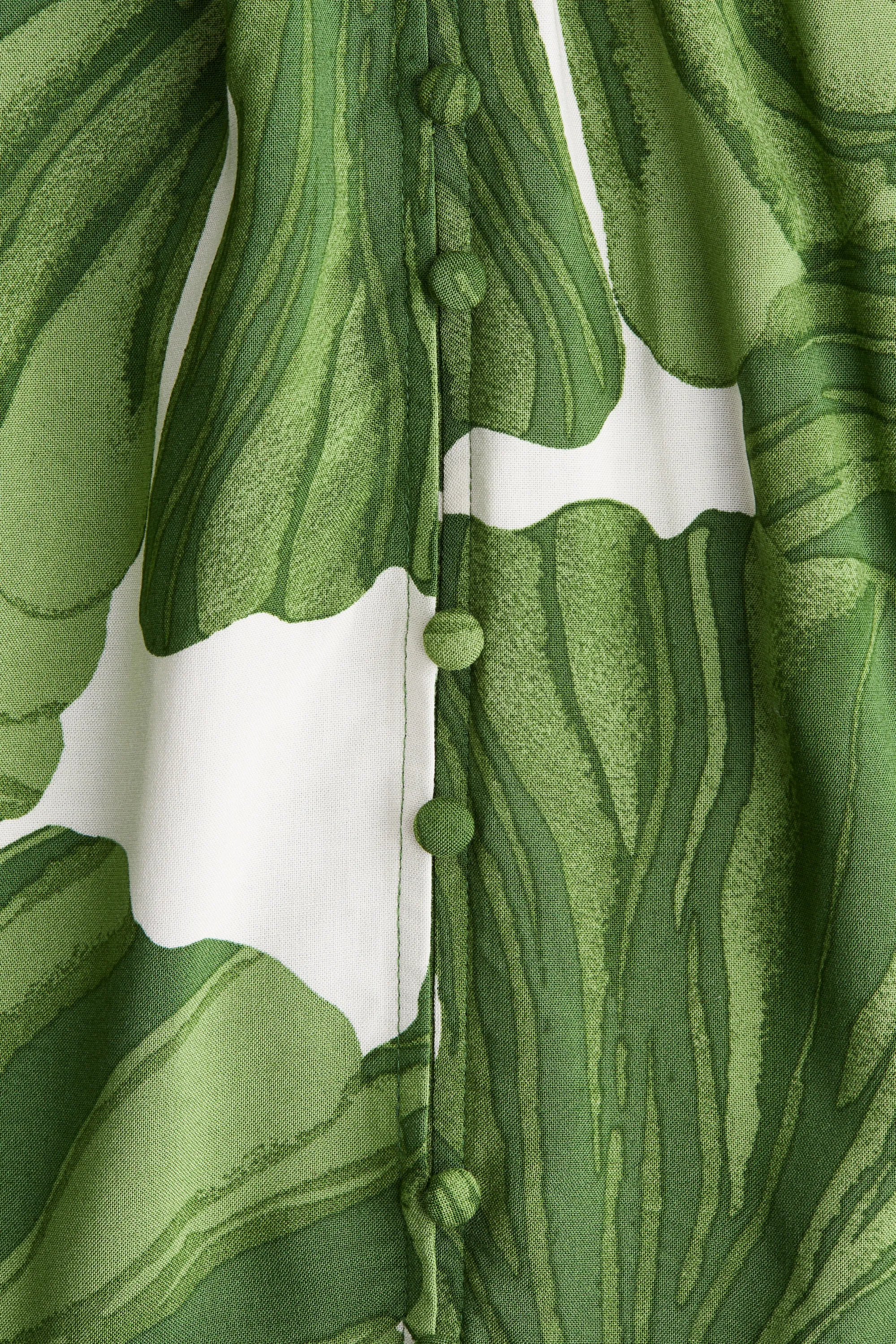 Robe tunique froissée - Blanc/feuilles vertes