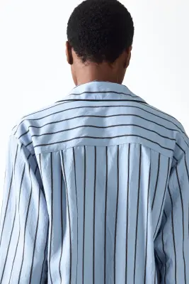 Chemise à col cubain - Bleu ancien clair/rayé — photo 3