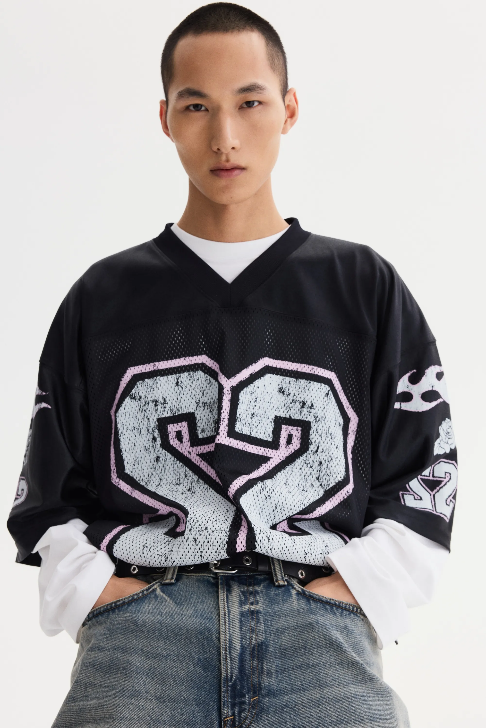 T-shirt Oversized Fit en mesh imprimé - Noir/22