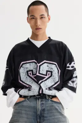 T-shirt Oversized Fit en mesh imprimé - Noir/22 — photo 1