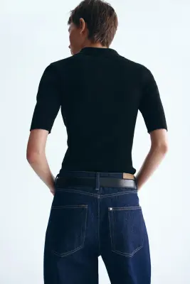 Top en maille pointelle - Noir — photo 3