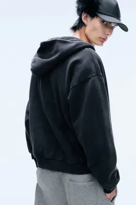 Sweat à capuche ample épais zippé - Worn Black — photo 3