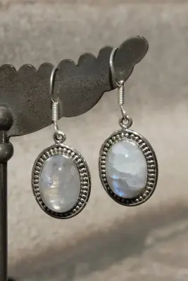 Boucles d’oreilles en pierre de lune arc-en-ciel et argent 925 — photo 2