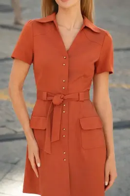 Paris Belted Dress - Brick — photo 3
