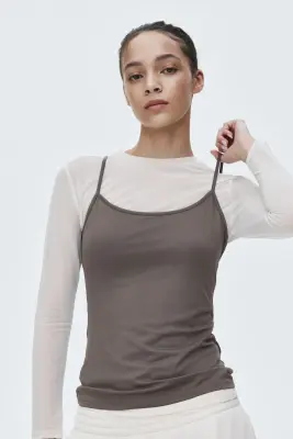 Top en microfibre avec bretelles fines - Grège foncé — photo 2