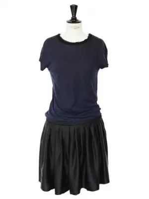 Robe manches courtes en coton bleu marine et soie noire Prix boutique 850€ Taille 36 — photo 1