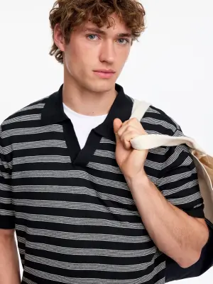 Polo en lin et coton - Bleu foncé — photo 3