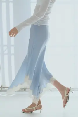 Jupe asymétrique en viscose - Bleu clair — photo 2