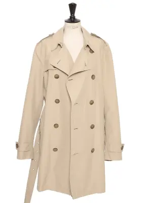 Trench ceinturé en toile beige à double boutonnière Prix boutique 650€ Taille M — photo 4