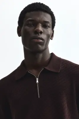 Polo texturé Slim Fit - Marron foncé — photo 1