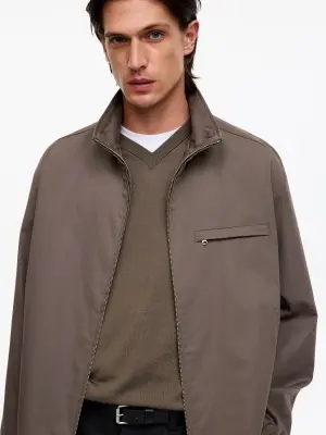 Pull à col en V en laine mérinos - Beige — photo 3
