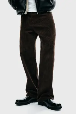 Pantalon Relaxed Fit en velours côtelé - Marron foncé — photo 1