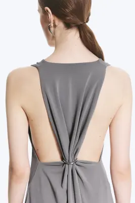 Robe longue froncée - Gris cendré — photo 3