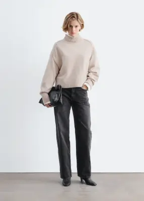 Pull à col montant en laine et coton - Taupe clair — photo 2