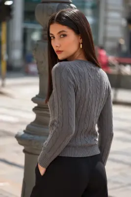 Christina Cotton Cashmere Sweater - Grey — photo 3