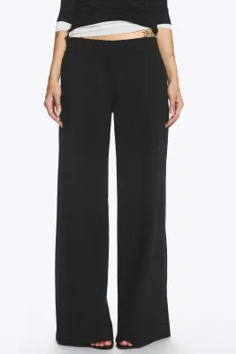 Pantalon de costume évasé taille basse - Noir rayé — photo 1