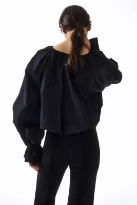 Pantalon évasé avec plis - Noir — photo 3