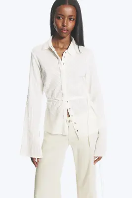 Chemise en coton à nouer - Blanc rayé — photo 1