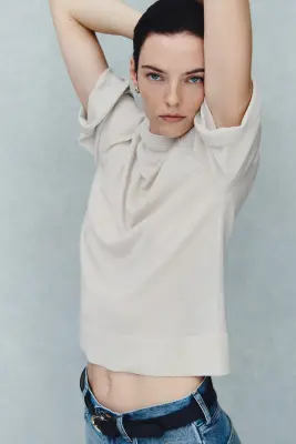 T-shirt en laine mérinos - Beige clair — photo 2