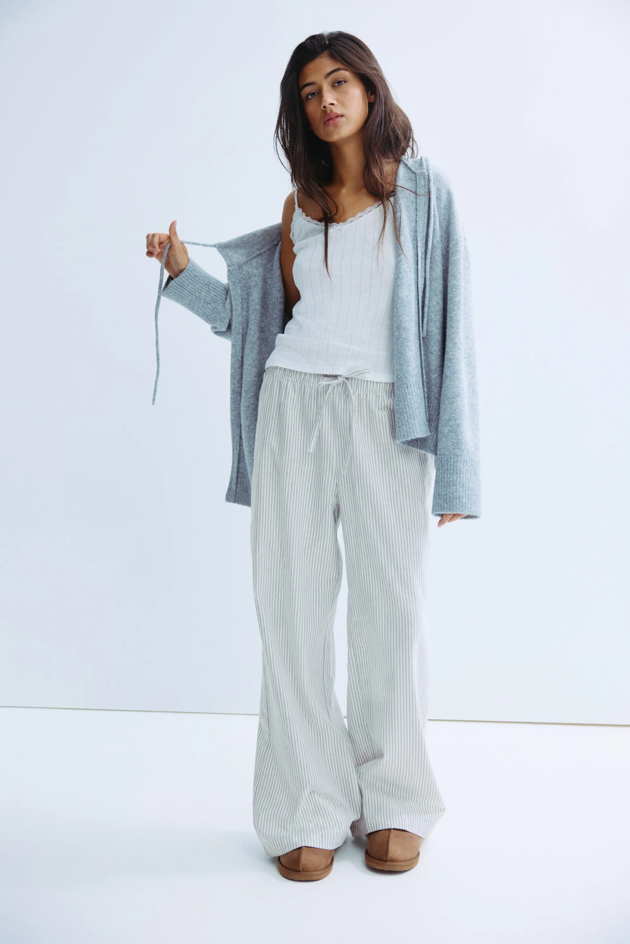 Pantalon de pyjama en flanelle - Gris/rayé