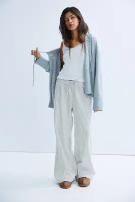 Pantalon de pyjama en flanelle - Gris/rayé — photo 1