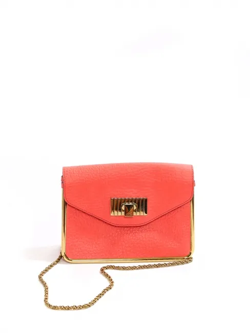 Sac SALLY en cuir grainé rouge corail NEUF Prix boutique 1320€