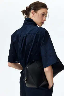 Chemise oversize avec broderie anglaise - Bleu foncé — photo 3