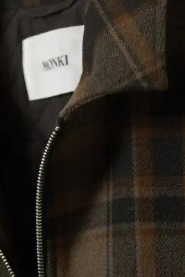 Veste zippée carrée courte - Carreaux marron foncé — photo 4