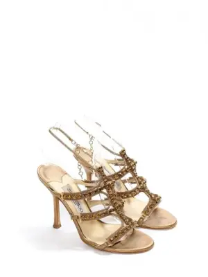 Sandales bijoux à talon en cuir métallisé et studs dorés Px boutique 850€ Taille 37 — photo 1