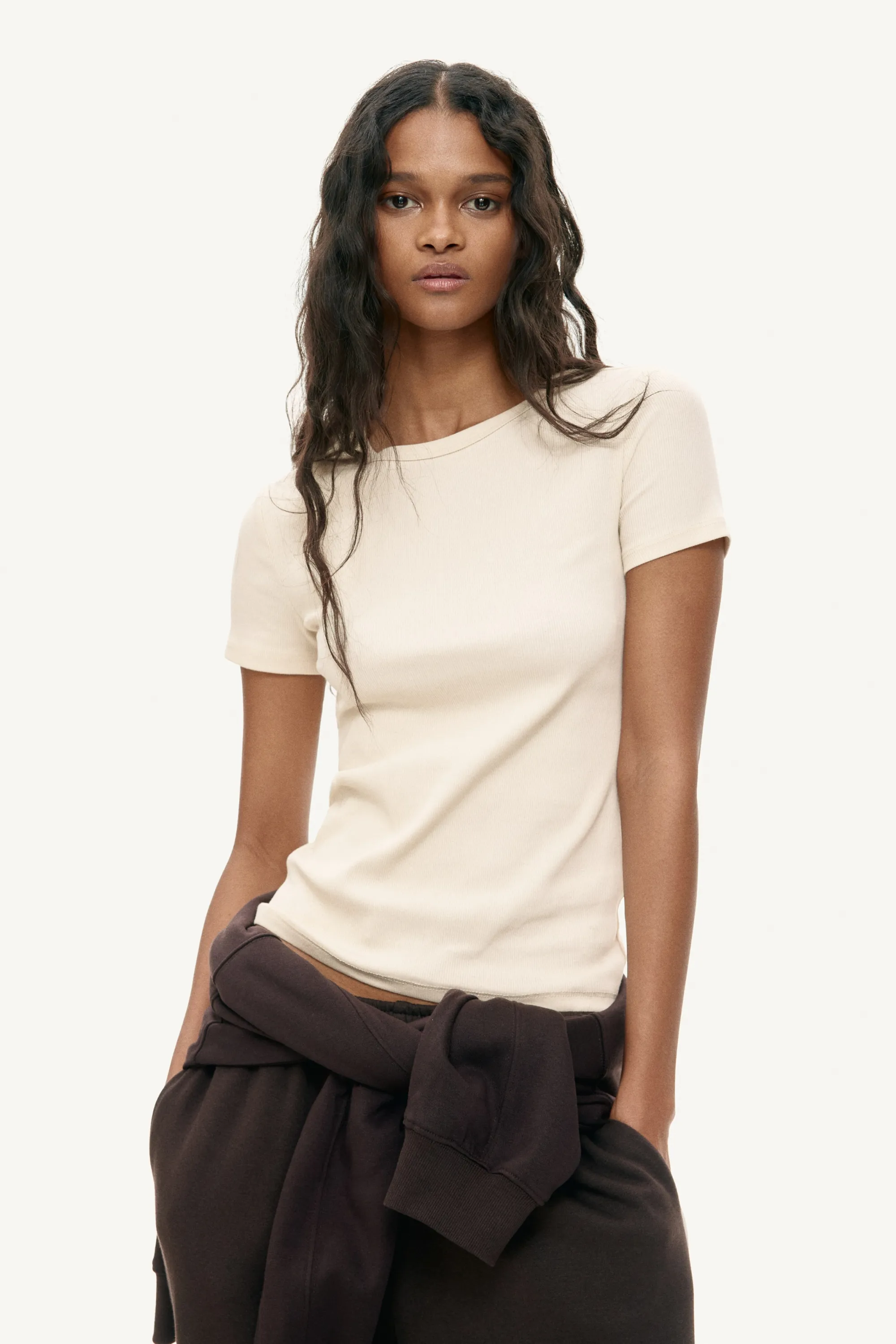 T-shirt côtelé - Beige clair