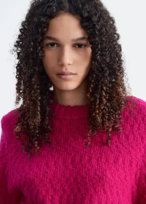 Pull en mélange bouclé de coton et de laine - Dark pink — photo 3