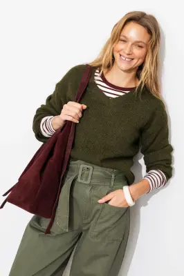 Pull oversize col V Femme — photo 2