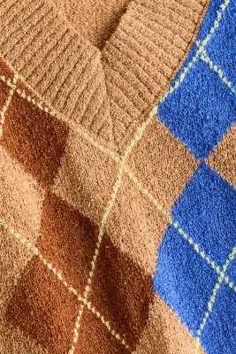 Pull sans manches en maille jacquard - Beige/motif argyle — photo 3