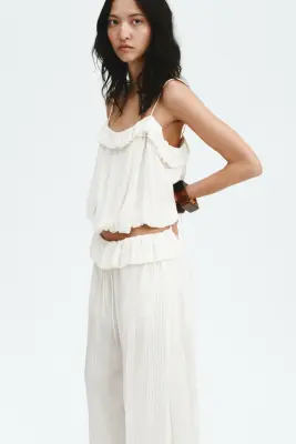Pantalon avec plis nervure - Crème — photo 2