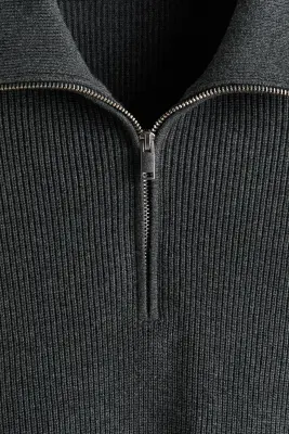 Pull Regular Fit avec col zippé - Gris foncé — photo 5