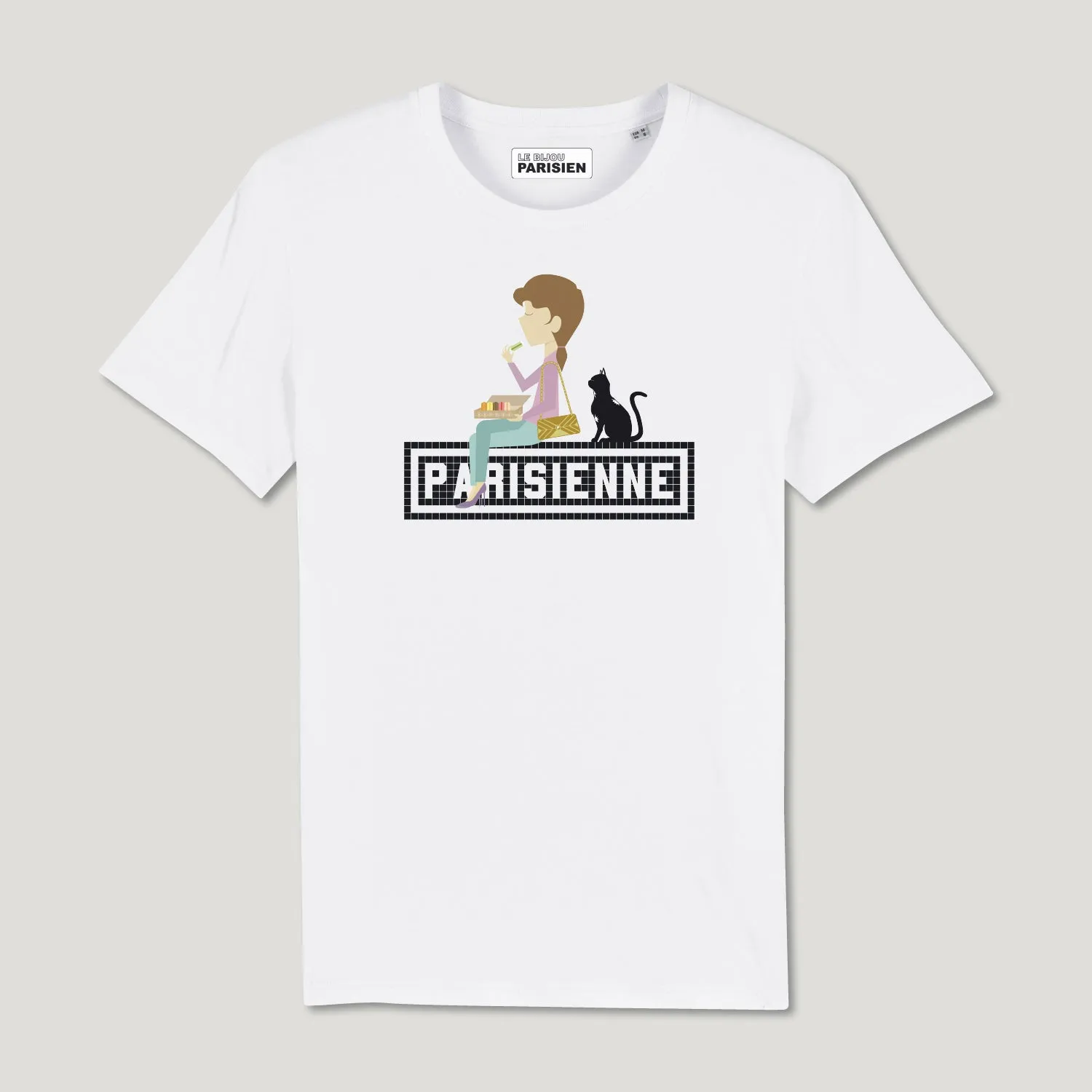 T-SHIRT COTON BIO IMPRIMÉ – PARISIENNE CHAT - BLANC