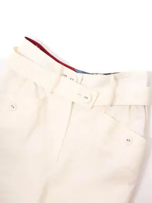 Pantalon COUTURE taille haute ceinturé en lin blanc crème brodée Taille XS — photo 4