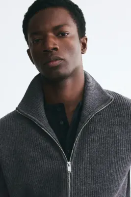 Gilet zippé Regular Fit en laine - Gris foncé — photo 1