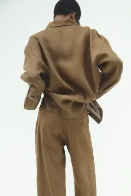 Pantalon en lin mélangé - Marron — photo 3