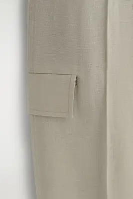 PANTALON BARREL CEINTURÉ EN LIN - SABLE — photo 4