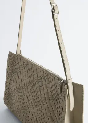 Sac à bandoulière en cuir tressé - Taupe — photo 5