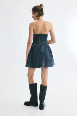 Robe bandeau sablier en denim - Bleu denim — photo 3