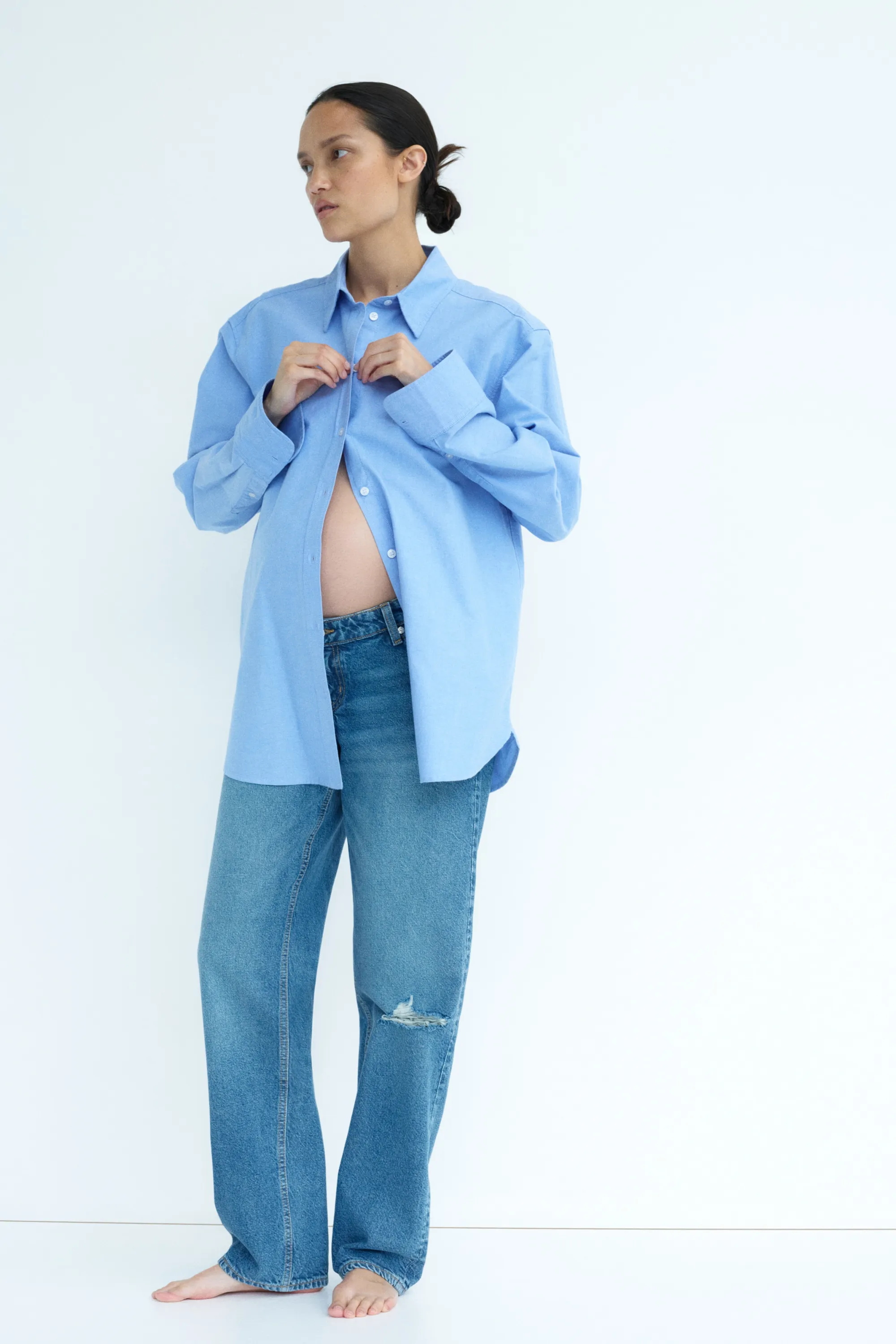MAMA Straight Low Waist Jeans - Bleu denim