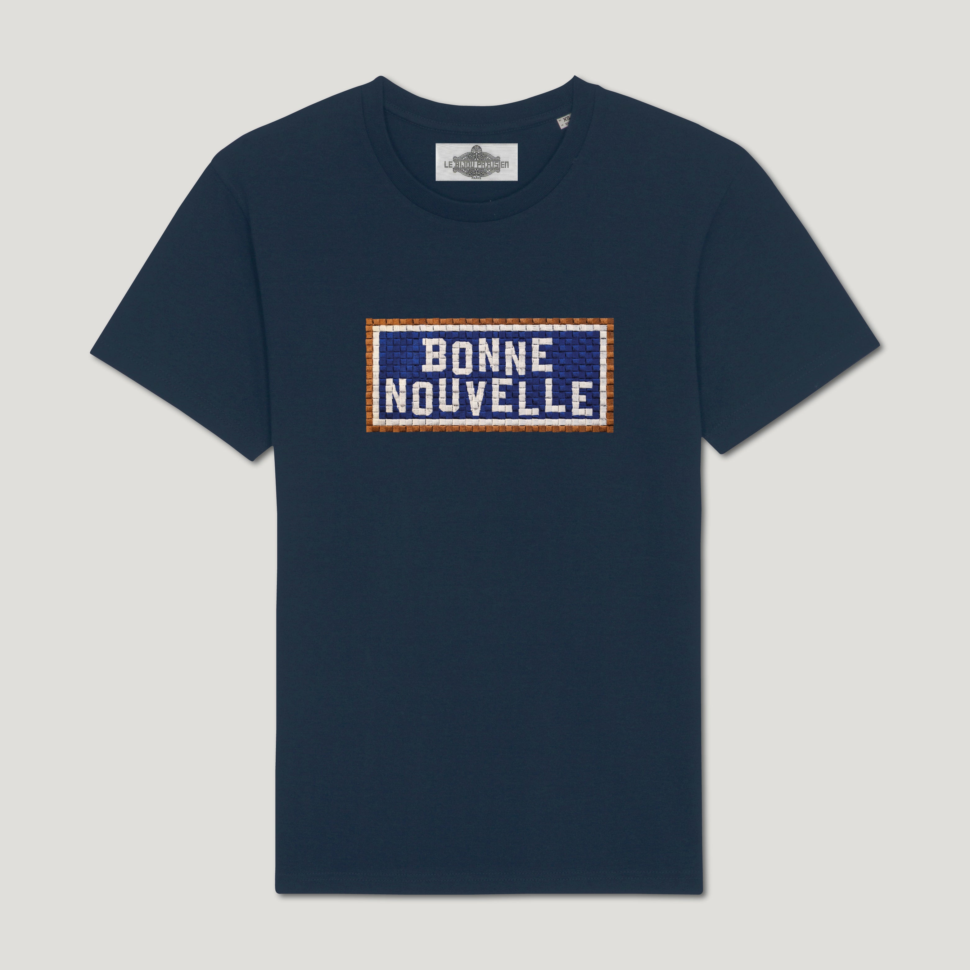 T-SHIRT COTON BIO BRODÉ - BONNE NOUVELLE - NAVY